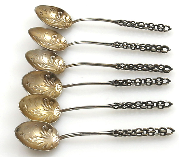 Duhme & Co. sterling coffee spoons with chain handle